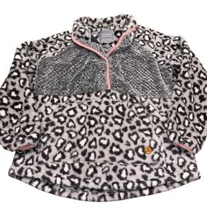 Leopard Print Sherpa Fleece Quarter Snap Pullover Womens XL Gray Simply Southern